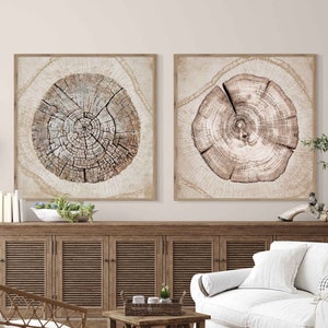 Beige Tree Ring Prints Square Set Of 2 Nordic Prints Tree Stump Prints Tree Ring Art Rustic Modern Neutral Abstract Tree Rings Wall Art
