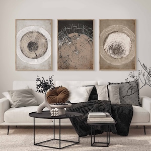 Neutral Tree Ring Prints: Rustic Abstract Wall Art (Set of 3) (Digital Download)