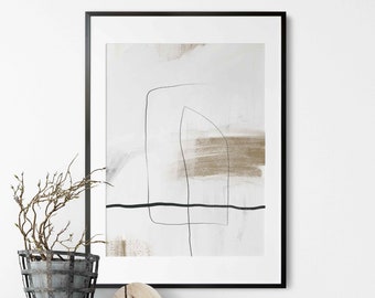 Modern Simple Neutral Nordic Prints Simple Abstract Art Minimalist Paint Brush Strokes Modern Line Drawing Greige Wall Art