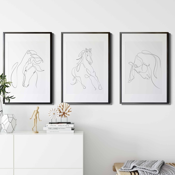Horse Drawing Horse Line Art Gallery Wall Art Set of 3 Modern Line Drawing Horse Line Drawing Horse Print One Line Drawing Single Line Art