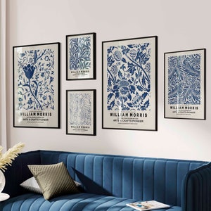 William Morris Print Exhibition Poster Blue Botanical Set of 5 Prints William Morris Museum Print William Morris Poster Art Nouveau Poster