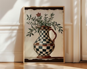 Checkered Vase Art Print: Scandi Boho Pottery (Digital Download)