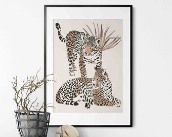 Leopard Art Print: Boho Palm Leaf Jungle Poster (Digital Download)