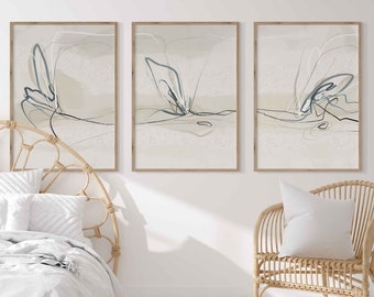 Beige Abstract Prints Greige Gallery Wall Art Set of 3 Neutral Nordic Prints Simple Abstract Art Minimalist Neutral Art Modern Line Drawing