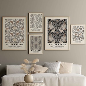 William Morris Exhibition Poster Beige Botanical Set of 5 Prints William Morris Museum Print William Morris Print Art Nouveau Poster