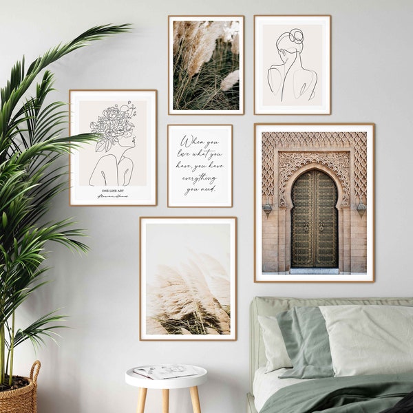 Mega Bundle Neutral Gallery Wall Art Set of 6 Relax Wall Decor Wild Flowers Print One Line Drawing One Line Art and Photography Set