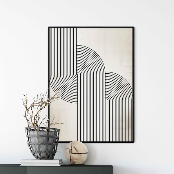 Retro Lines Art Bauhaus Print Geometric Mid-century Line Art Black Lines Wall Art Line Pattern Wall Art Retro Vibes Line Poster