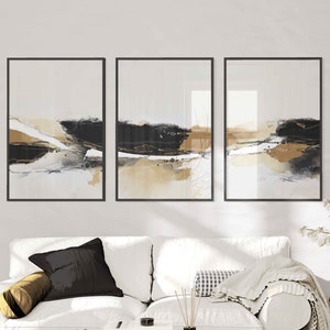 Abstract Wall Art Beige Black Modern Abstract Textured Gallery Wall Art Set of 3 Nordic Wall Art Simple Abstract Art Paint Brush Strokes