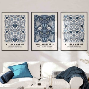 William Morris Print Exhibition Poster Blue Botanical Set of 3 Prints William Morris Museum Print William Morris Poster Art Nouveau Poster