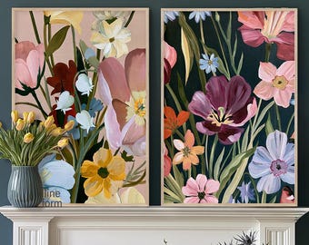 Juego de 2 láminas artísticas con motivos de flores silvestres a todo color.