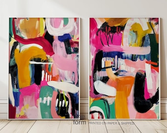 Abstract Wall Art Print Set of 2: Bold Modern Painting