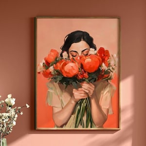 Vibrant Woman With Flowers Modern Woman Painting, Abstract People Art, Female Portrait Art Feminine Wall Art, Abstract Eclectic Prints