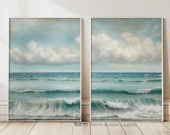 Seascape Wall Art Print Set: Minimalist Ocean Painting, Beach Decor