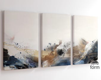 Abstract Nordic Wall Art Set: Navy, Beige, Indigo (Digital Download)