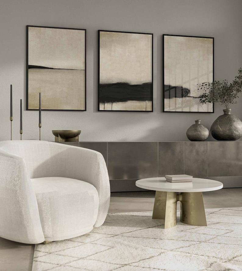 Modern Minimalist Art Beige and Black Textured Abstract Art Etsy