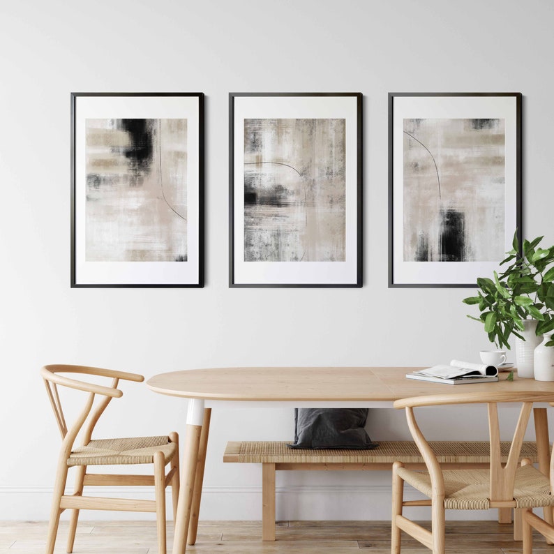 Neutral Abstract Art Prints Set of 3: Minimalist Nordic Gallery Wall ...
