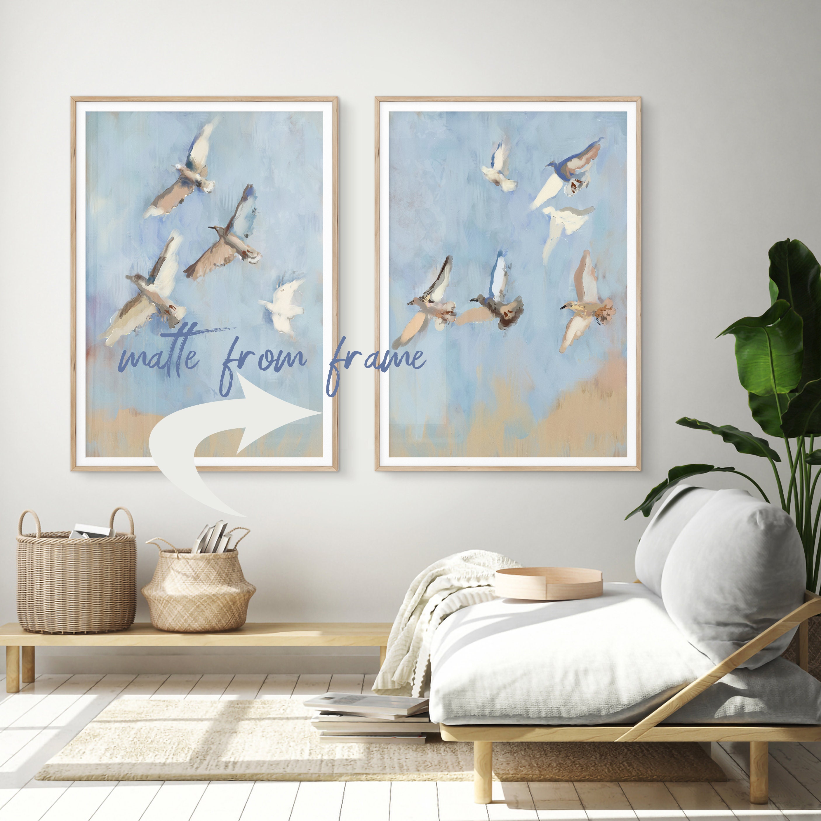 飛ぶ鳥のウォールアートプリント：モダン抽象画 2枚セット（デジタル