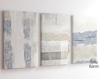 Abstract Nordic Wall Art Set of 3: Navy Blue Beige Prints (Digital Download)