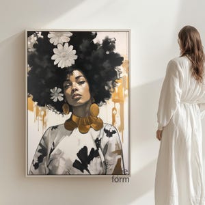 Black Woman Art Print: African American Lady Portrait, Neutral Decor