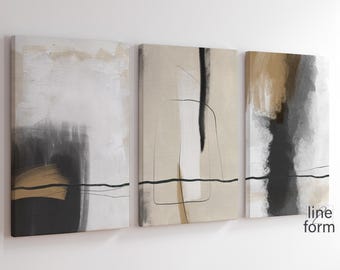 Modern Neutral Abstract Gallery Wall Art Set of 3 Abstract Nordic Wall Art Simple Modern Art Minimalist Brush Strokes Modern Line Drawing