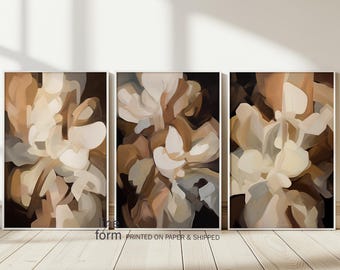 Juego de 3 impresiones artísticas abstractas marrones: decoración de pared moderna en tonos beige neutros