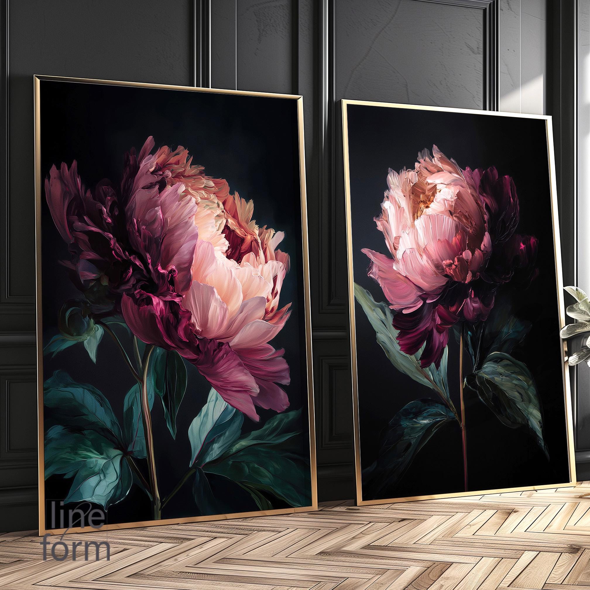Dark Moody Peony Art Print Set: Abstract Floral Wall Decor - Etsy