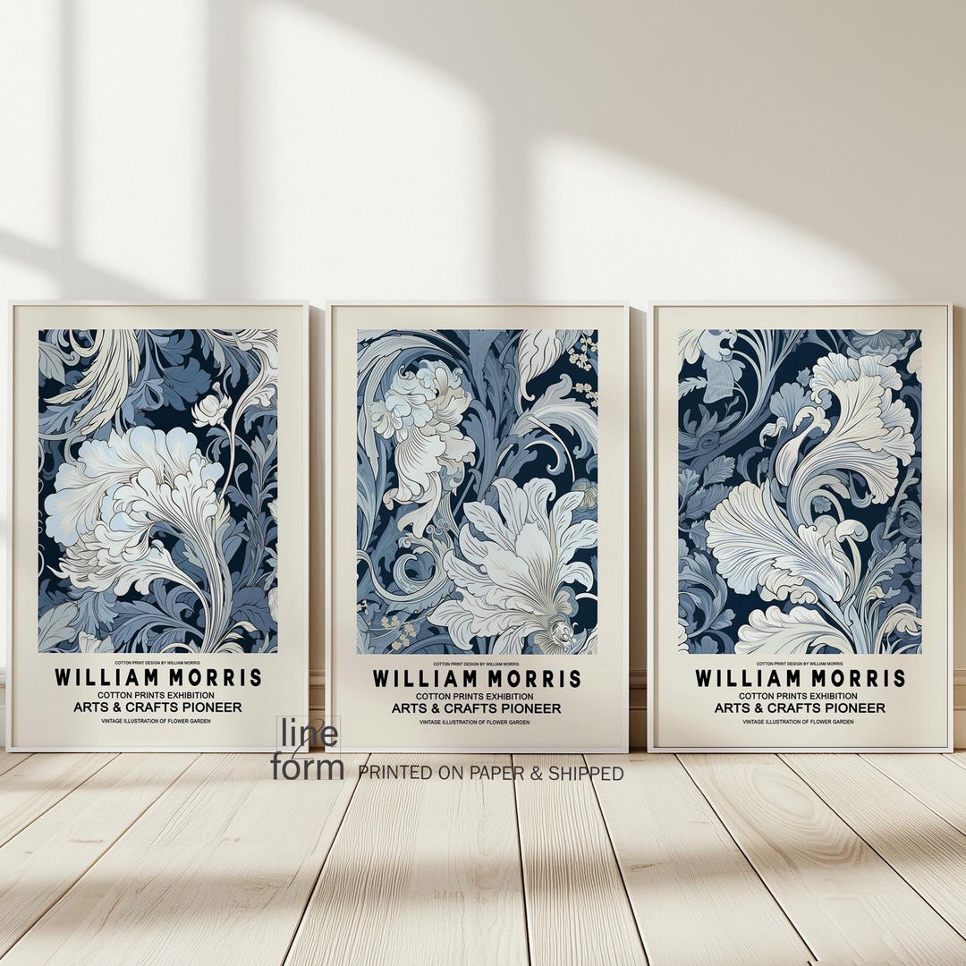 William Morris Poster Set of 3: Navy Blue Botanical Art Nouveau Prints ...