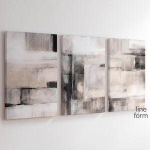 Neutral Abstract Art Print Set of 3: Beige Gray Nordic Wall Art (Digital Download)