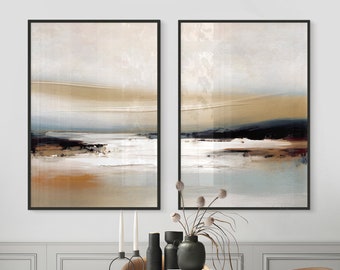 Modern Neutral Abstract Set of 2 Prints, Textured Abstract Landscape Art Print Set, 2 Abstract Prints, Modern Wall Art, Modern Abstract Art