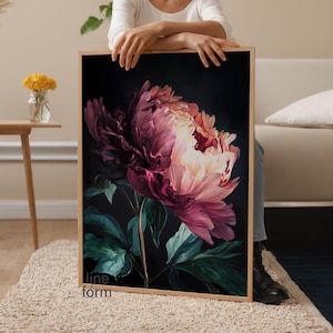 Dark Moody Peony Art Print Set: Abstract Floral Wall Decor - Etsy