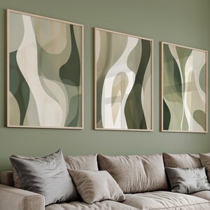 Sage Green Abstract Wall Art Set of 3: Minimal Modern Prints (digital ...