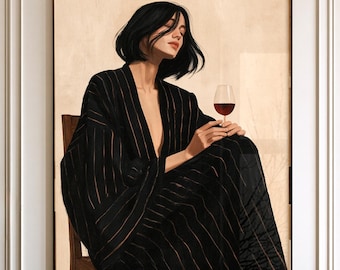 Woman Drinking Wine Fine Art Print - Red Wine Portrait Poster