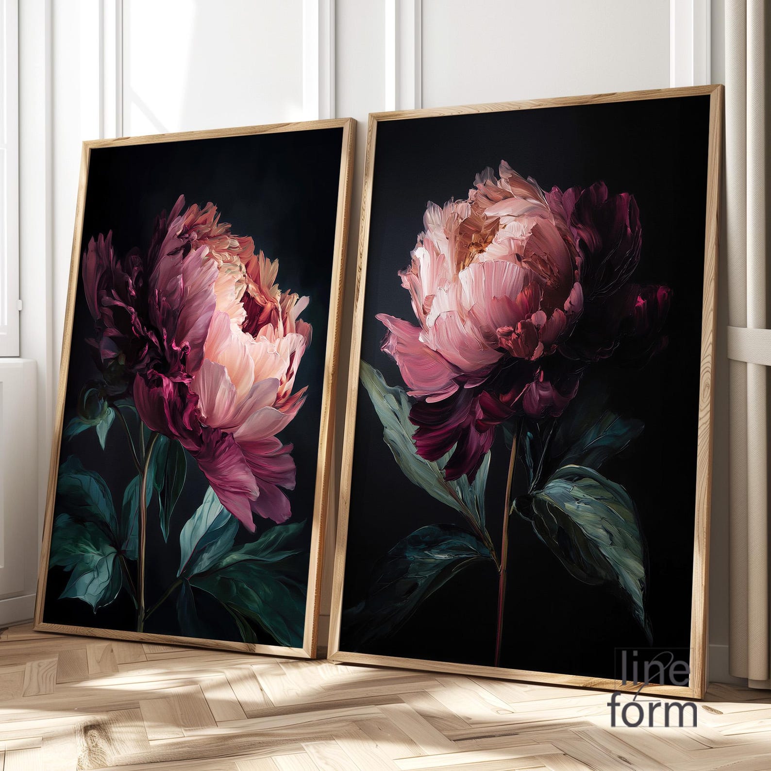 Dark Moody Peony Art Print Set: Abstract Floral Wall Decor - Etsy