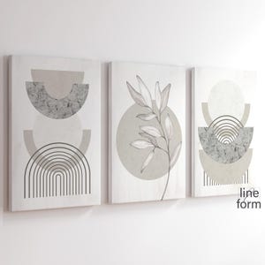 Boho Art Set Minimal Botanical Print Set of 3 Modern Neutral Abstract Gallery Wall Art Greige Abstract Nordic Wall Art Simple Abstract Art