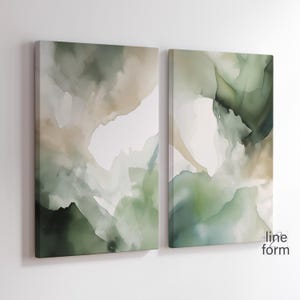 Conjunto de 2 impressões abstratas em aquarela bege e verde, conjunto de impressões de arte neutra, 2 impressões abstratas, abstrato para impressão, arte abstrata moderna