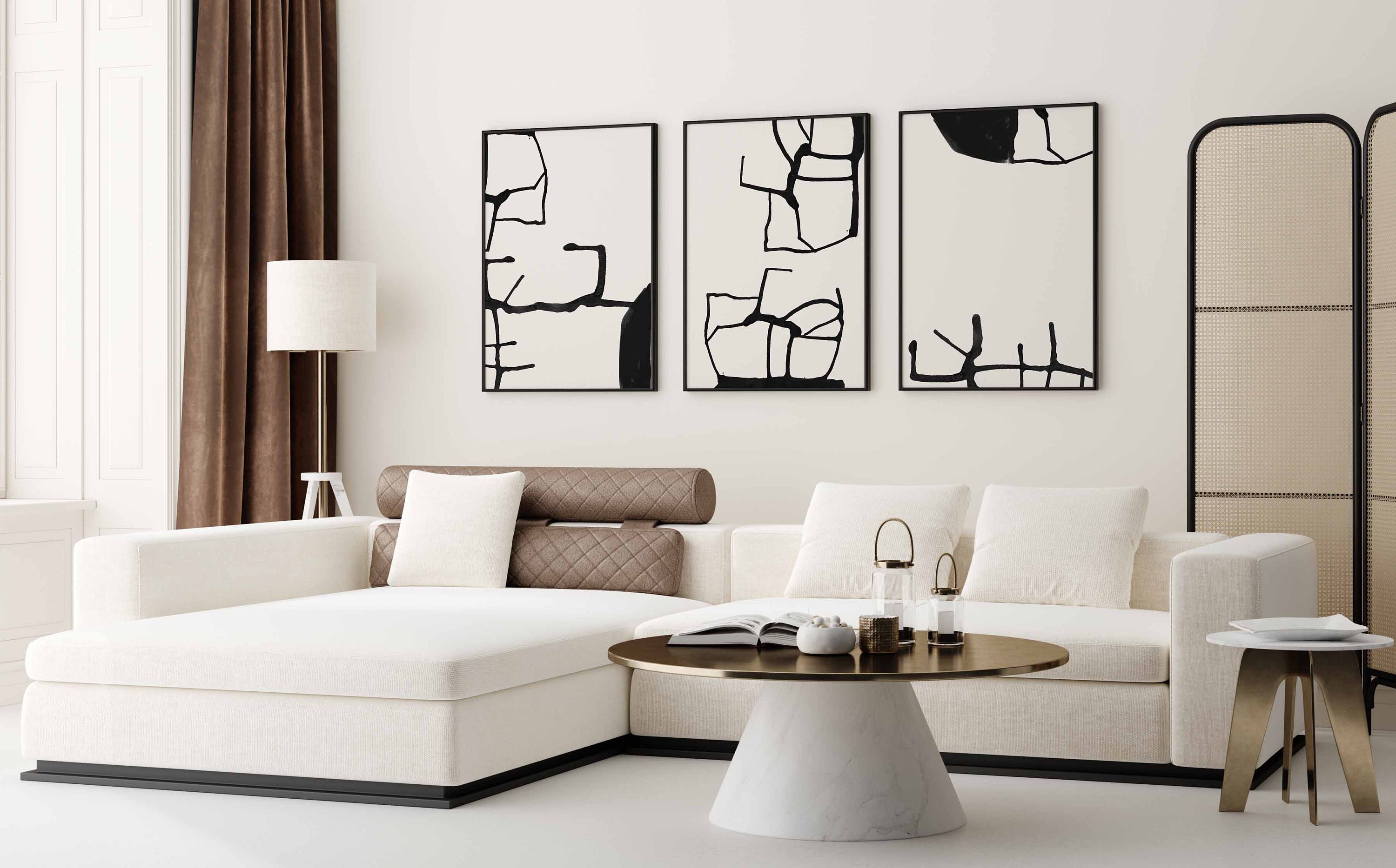 Abstract Black and White Art Prints: Nordic Minimalist Decor (set of 3 ...