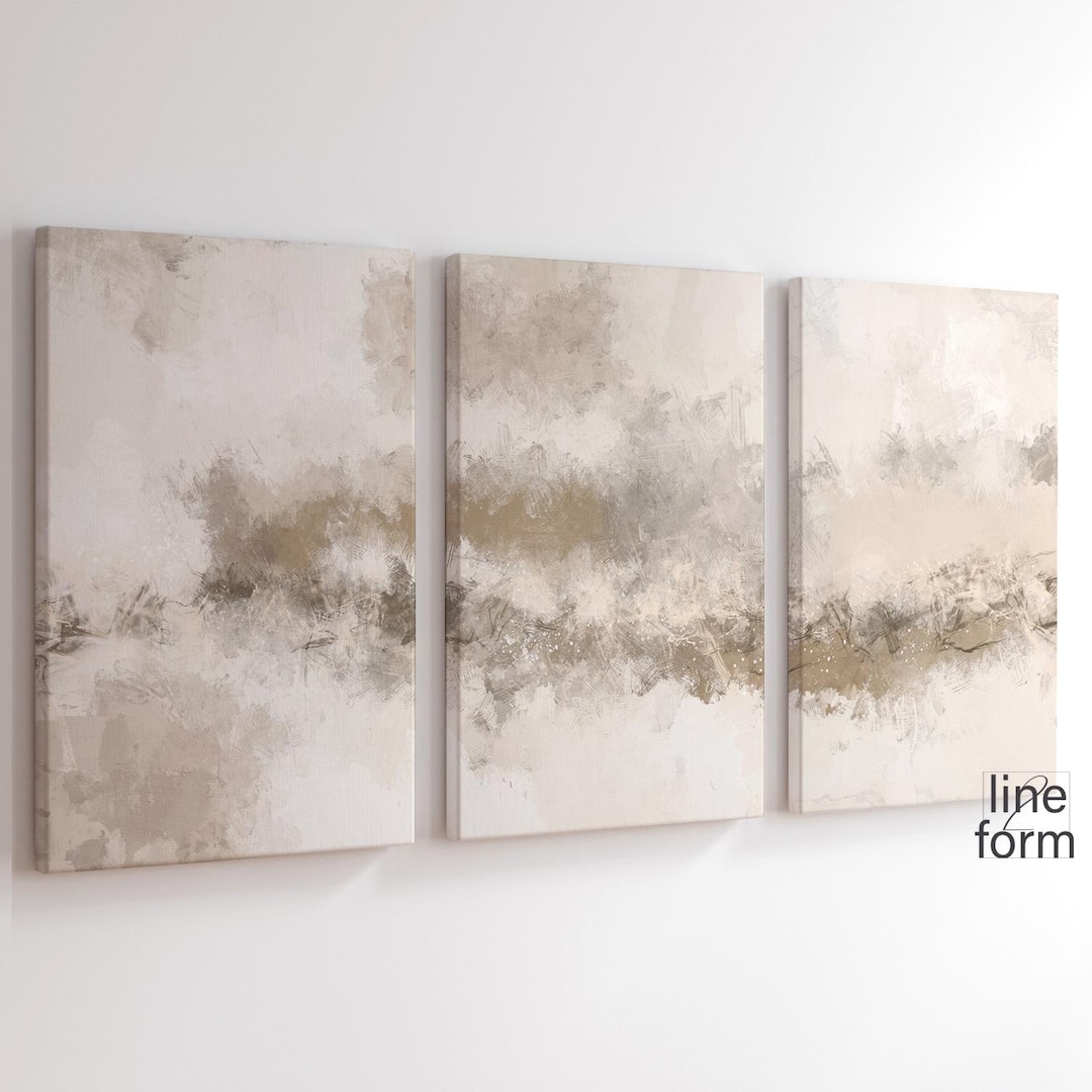 Neutral Abstract Art Prints Set of 3: Beige Nordic Decor Digital ...
