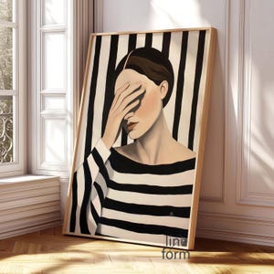 Woman Stripes Abstract Painting, Abstract People Art, Black and White Stripe Abstract People Painting Abstract Eclectic Prints