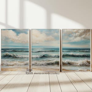 Meereslandschaft 3er Set Wandkunst, Strandlandschaft Set, Ozeandruck Set, Ozeangemälde über dem Bett Druck Meereslandschaft Wandkunst Großes Poster Set