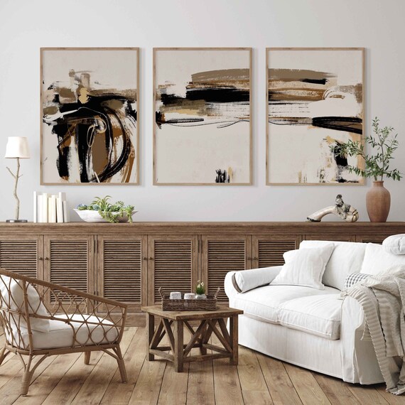 Modern Abstract Beige Brown Gallery Wall Art Set of 3 Simple Etsy