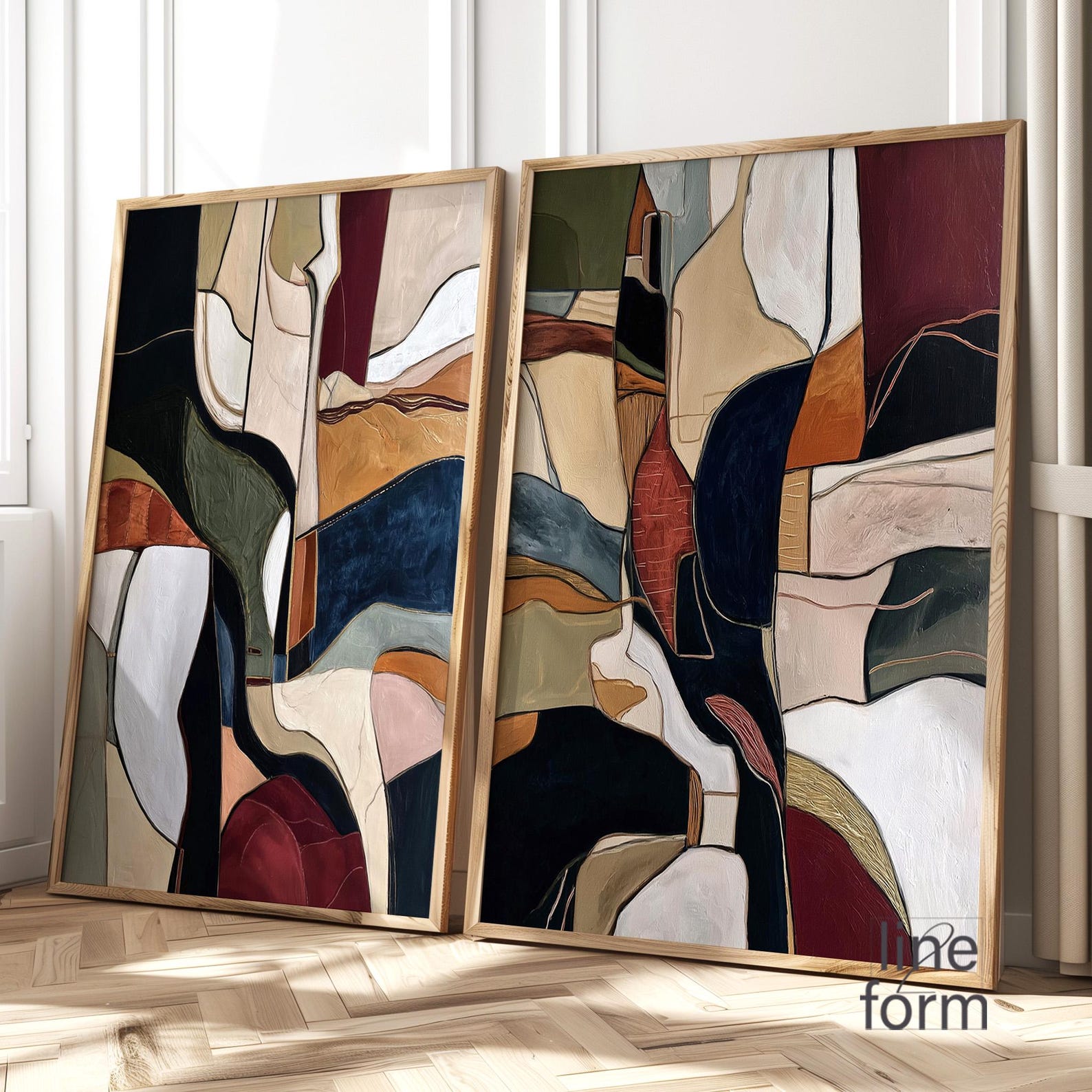 Abstract Forms Wall Art Set of 2 Earth Tone Modern Shapes Prints - Etsy