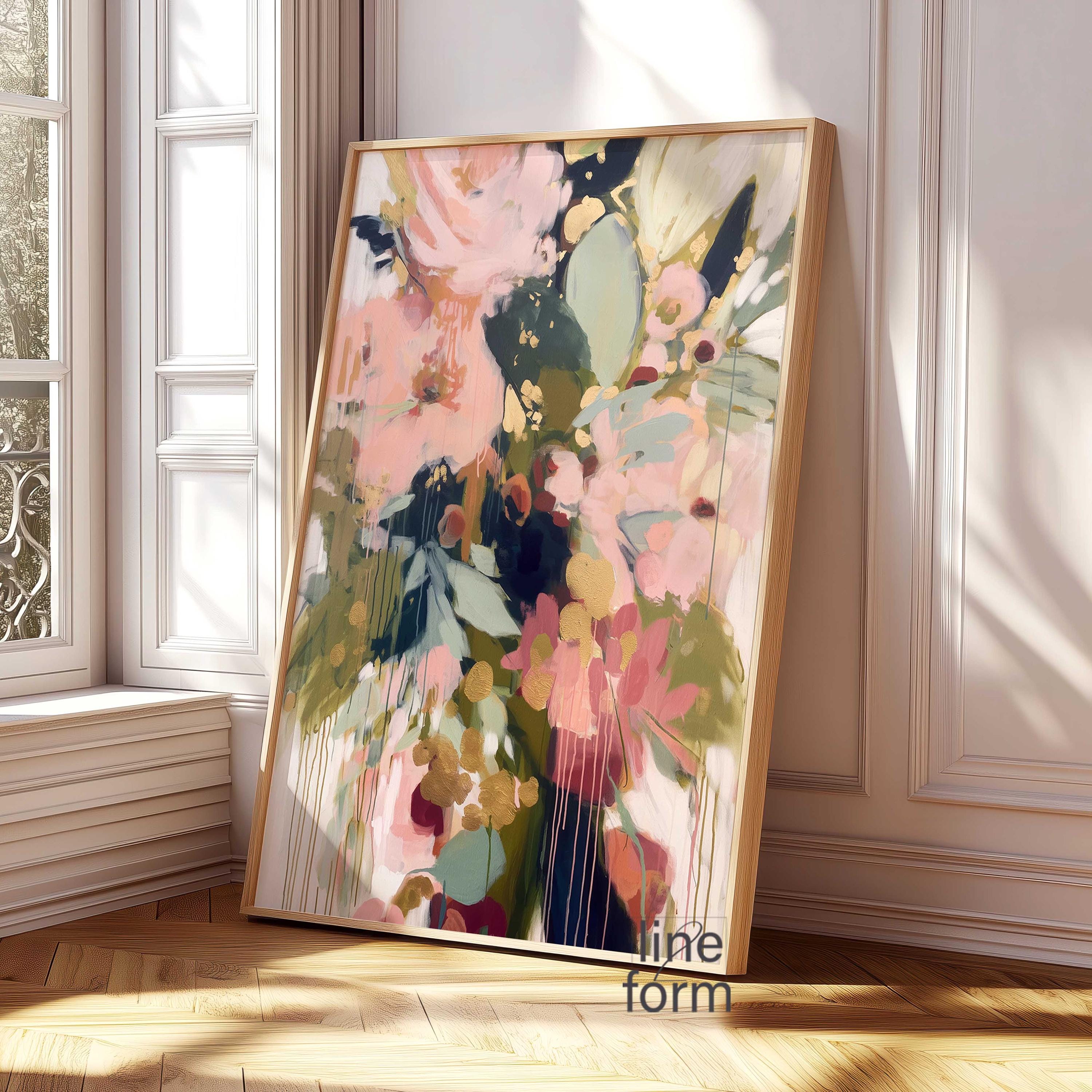 Set of 2 Abstract Floral Art Prints: Blush Pink & Green Botanical Wall ...