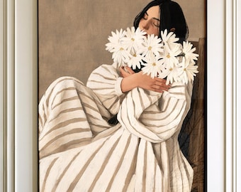 Woman with Flowers Fine Art Print - Daisy Portrait Poster