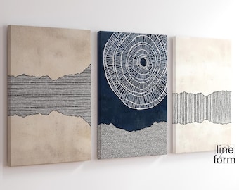 Abstract Nordic Wall Art Set: Navy, Beige, Textured Prints (Digital Download)