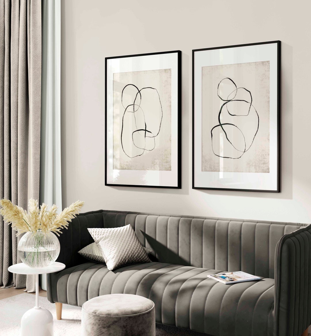 Black and Beige Abstract Modern Shapes Gallery Wall Art Set of 2 Prints ...