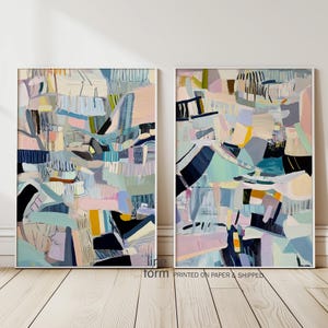 Abstract Pastel Wall Art Print Set of 2: Light Blue Modern Painting