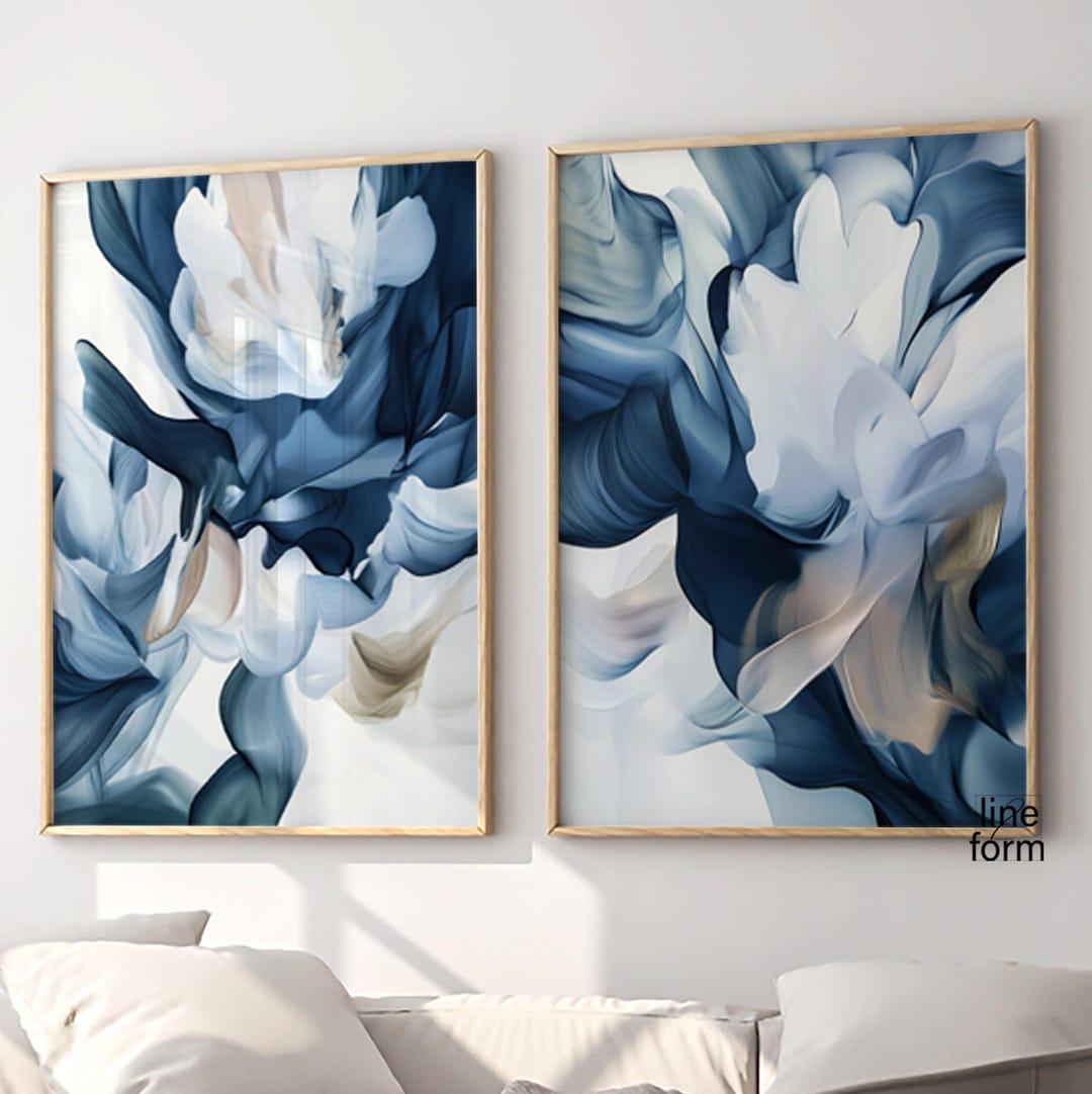 Navy Blue Abstract Art Prints Set of 2: Modern Home Wall Decor - Etsy