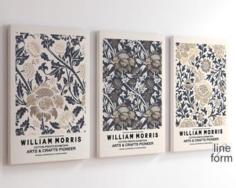 William Morris Print Set of 3: Beige Botanical Art Nouveau Posters (Digital Download)