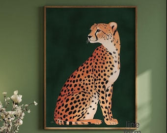 Gepard Art Print: Maximalistisches Smaragdgrünes Wandbild