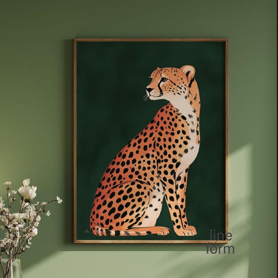 Cheetah Art Print: Emerald Green Maximalist Wall Decor